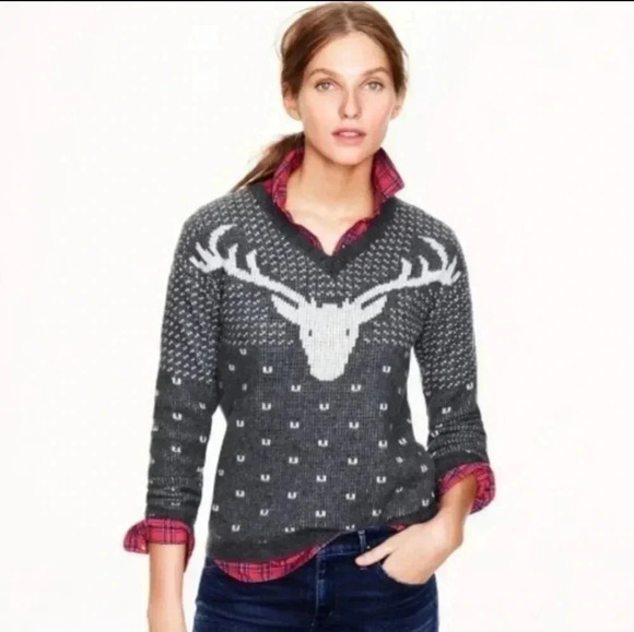 J. Crew Sweaters - J. Crew Intarsia Reindeer Wool V-neck Sweater size M